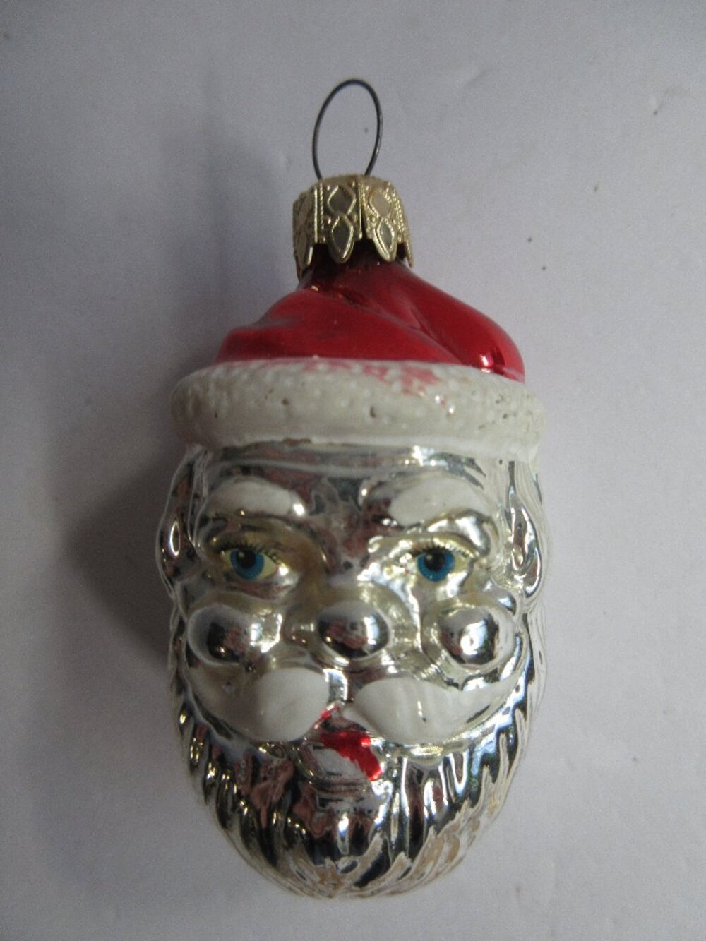Blown Glass Santa Head Christmas Ornament Double-Sided West Germany Vintage